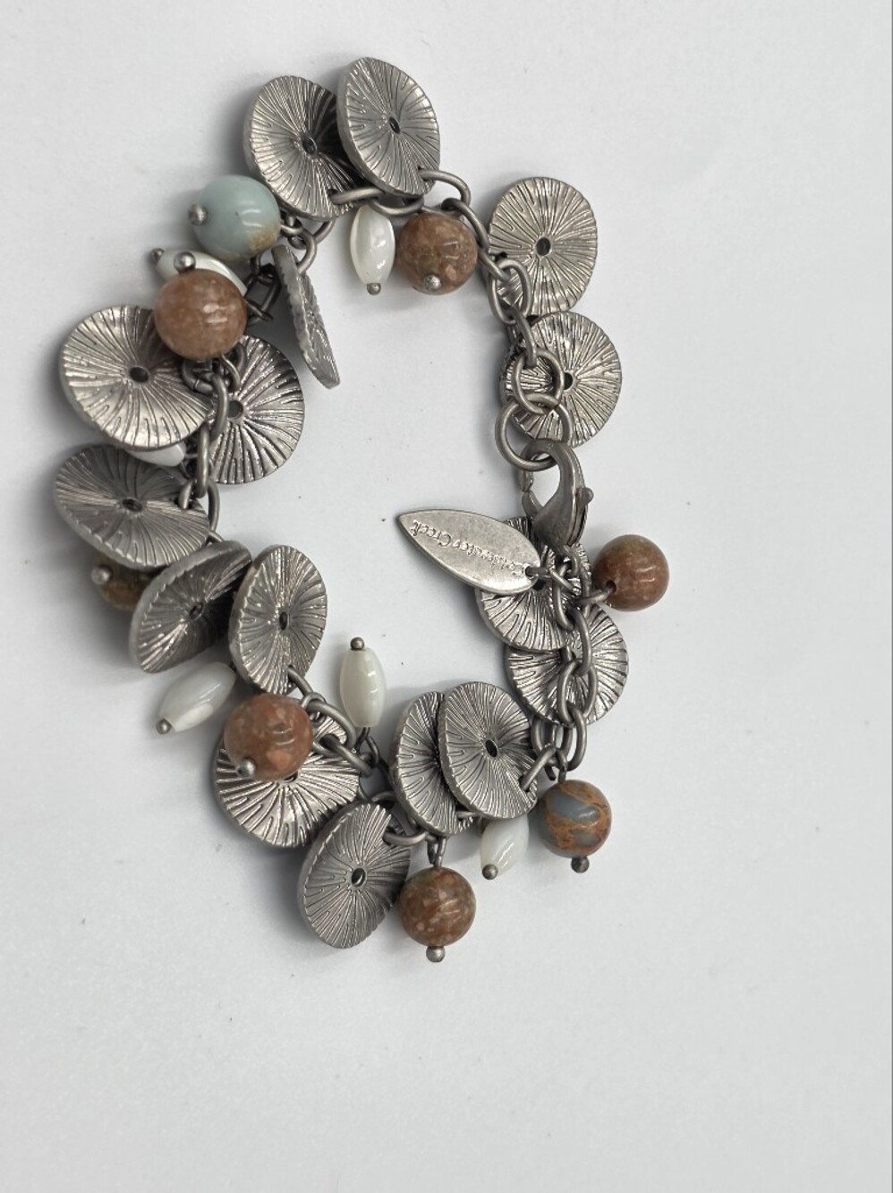 Coldwater Creek Silver Disc & Bead Charm Bracelet in Brown Cream Turquoise